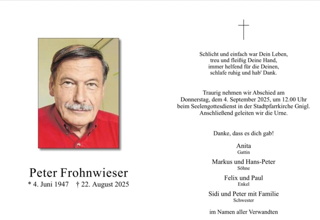 Nachruf Peter Frohnwieser